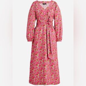 J. Crew Vibrant Pink Floral Long Sleeve Dress Size L
